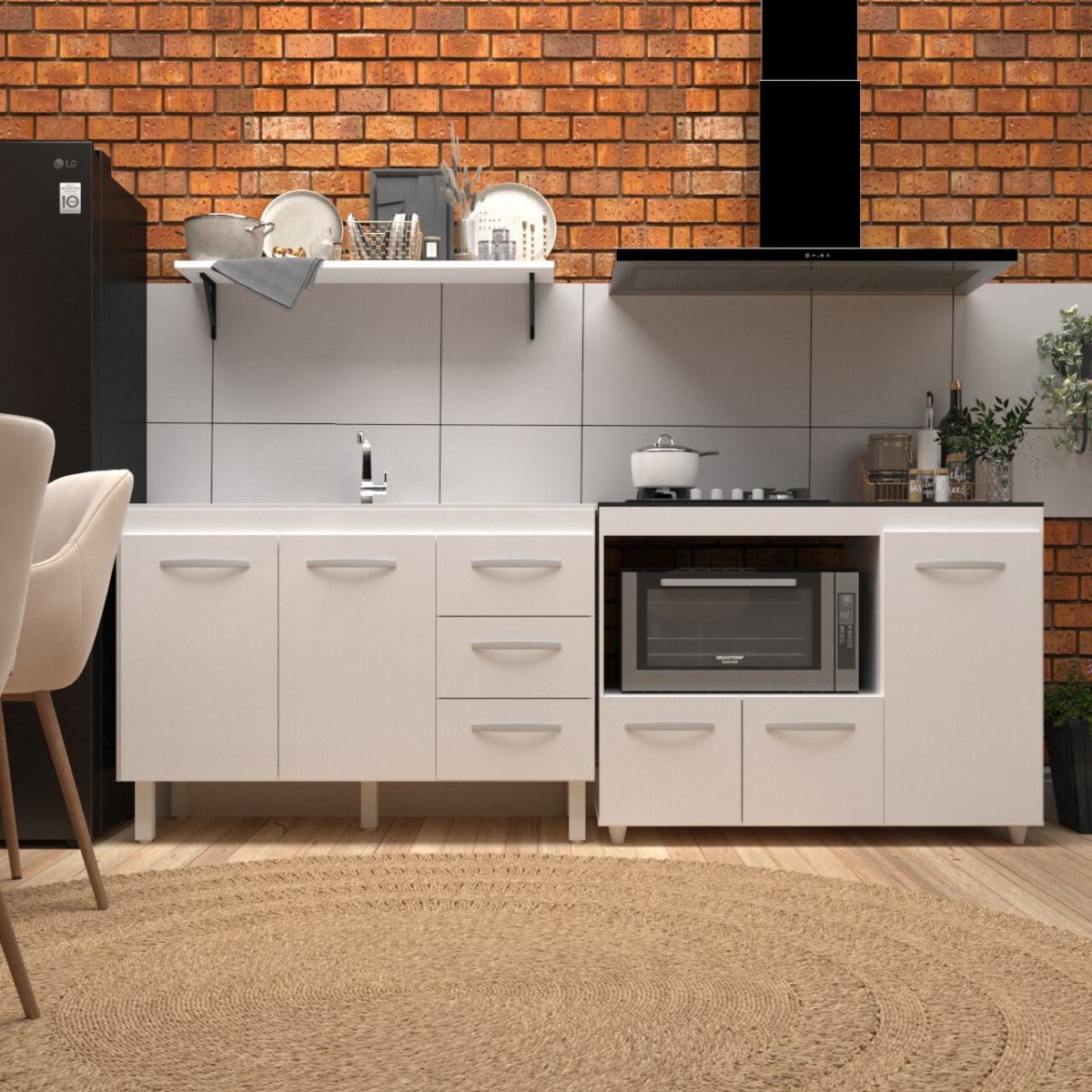 Kit Balcão para Pia 118 cm Bianca Branco com Balcão para Cooktop 4 Bocas Ana Branco 