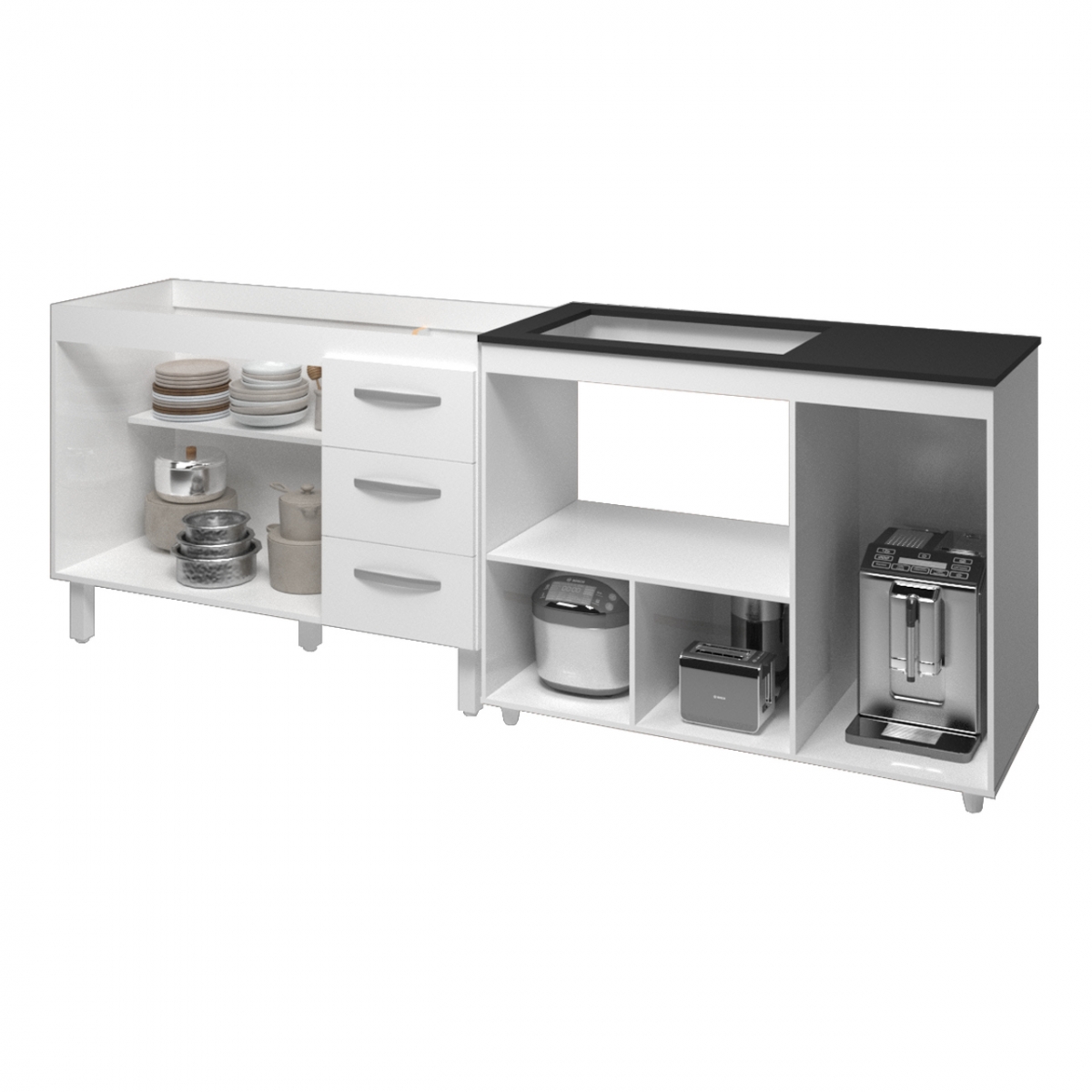 Kit Balcão para Pia 118 cm Bianca Branco com Balcão para Cooktop 5 Bocas Ana Branco 