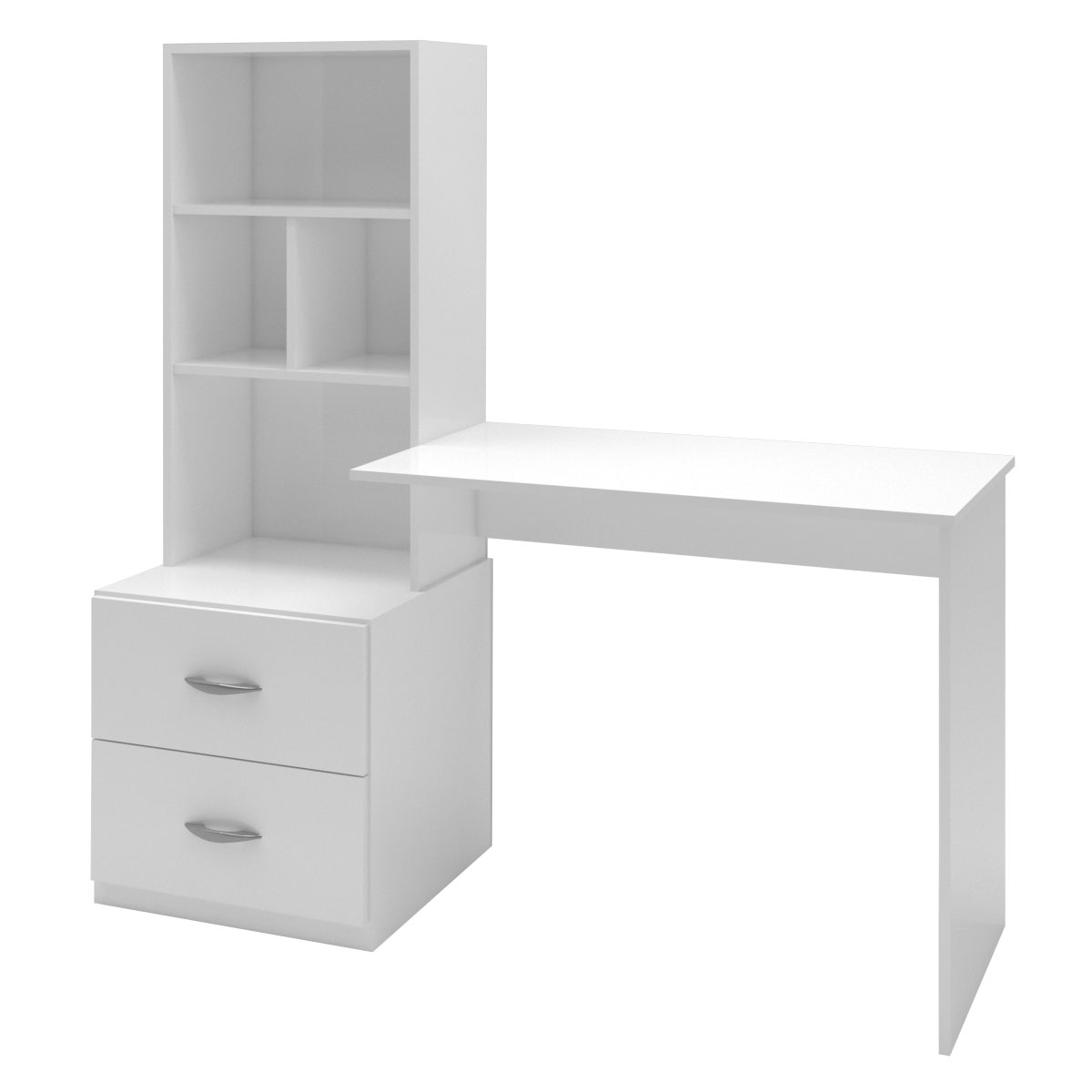 Mesa Computador Notebook Escrivaninha Estante Escritório Casa quarto trabalho estudo 2 Gavetas 2 prateleiras Branco 