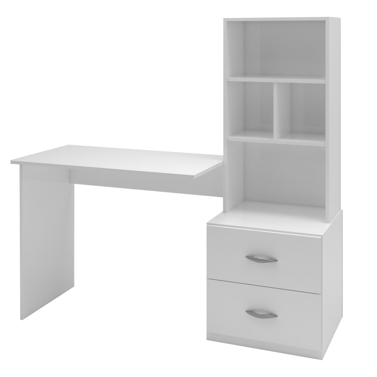 Mesa Computador Notebook Escrivaninha Estante Escritório Casa quarto trabalho estudo 2 Gavetas 2 prateleiras Branco 