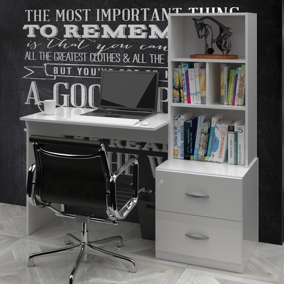 Mesa Computador Notebook Escrivaninha Estante Escritório Casa quarto trabalho estudo 2 Gavetas 2 prateleiras Branco 