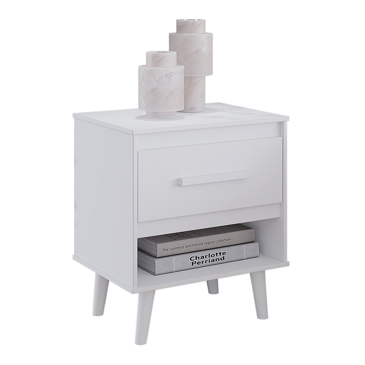 Mesa de Cabeceira com 1 Gaveta e Nicho Lima Branco