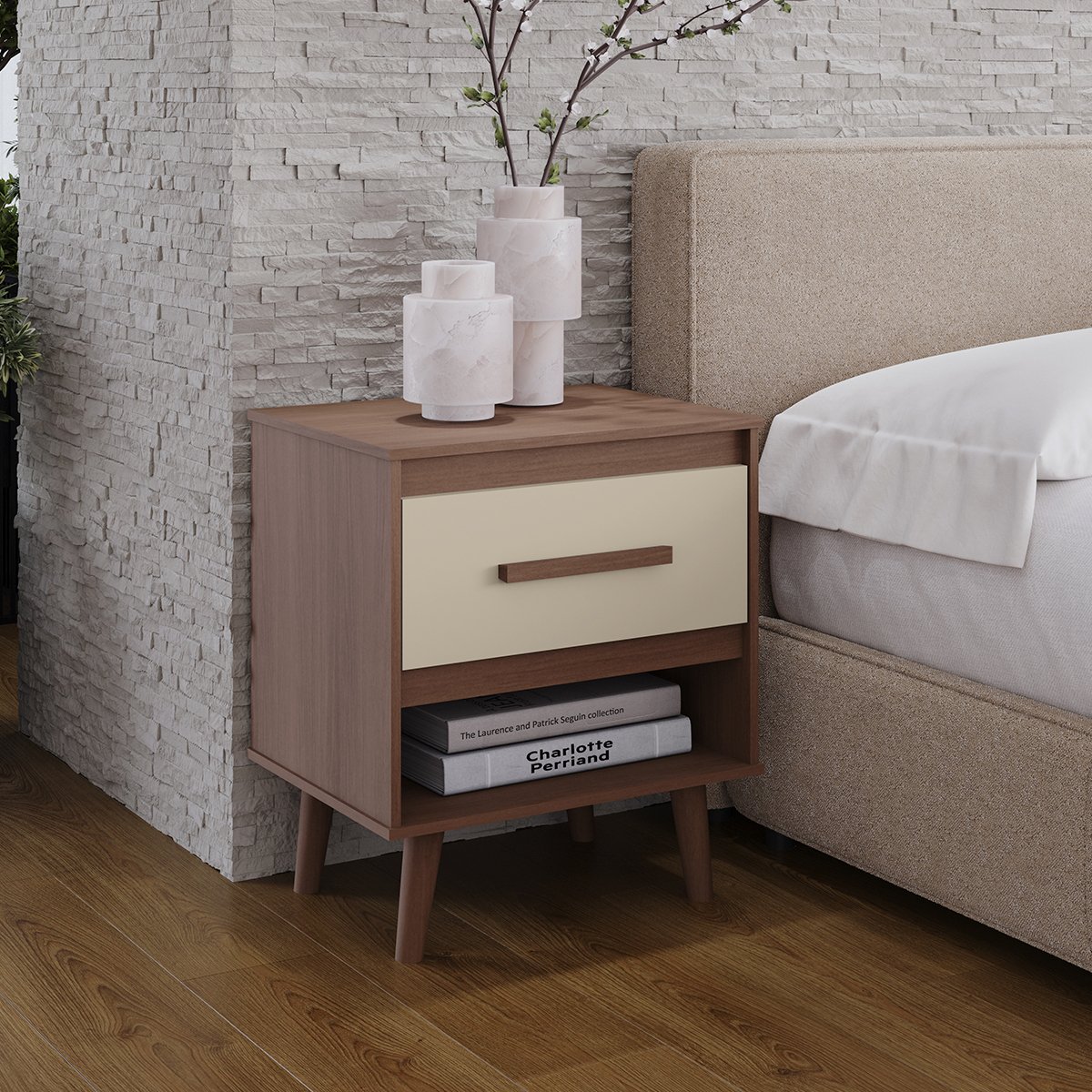 Mesa de Cabeceira com 1 Gaveta e Nicho Lima Savana / Off White