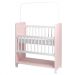 Mini Berço Compacto Portátil Para Bebê com Grade Movel Rodízio Colchão Suporte Mosquiteiro e Prateleira Rosa Branco 