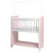 Mini Berço Compacto Portátil Para Bebê com Grade Movel Rodízio Colchão Suporte Mosquiteiro e Prateleira Rosa Branco 