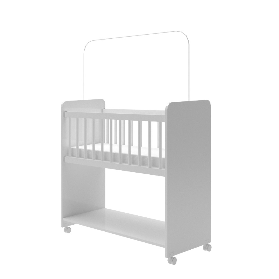 Mini Berço Compacto Portátil Para Bebê com Rodízio Colchão Suporte Para Mosquiteiro e Prateleira Branco 