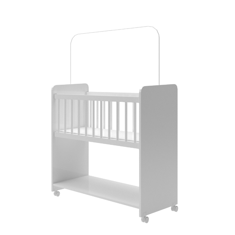 Mini Berço Compacto Portátil Para Bebê com Rodízio Colchão Suporte Para Mosquiteiro e Prateleira Branco 