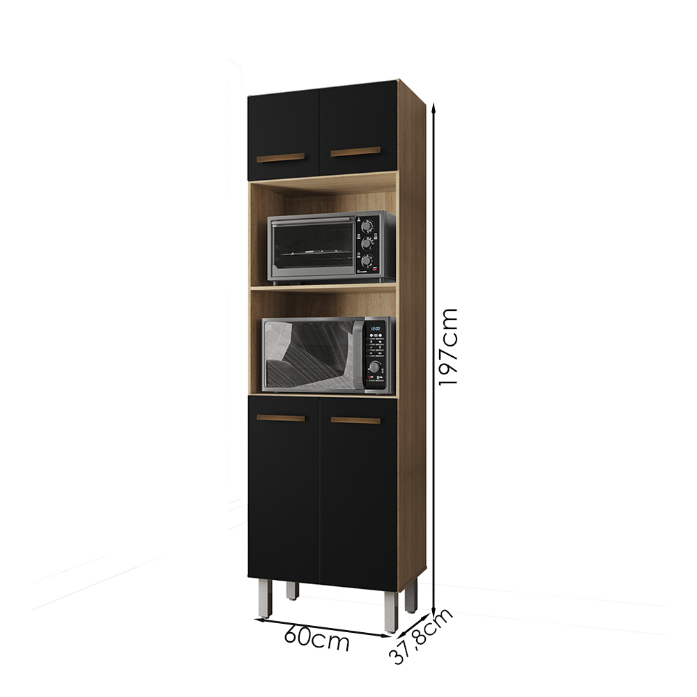 Paneleiro 4 Portas 197x60cm 9170 Savana Preto Mobbs