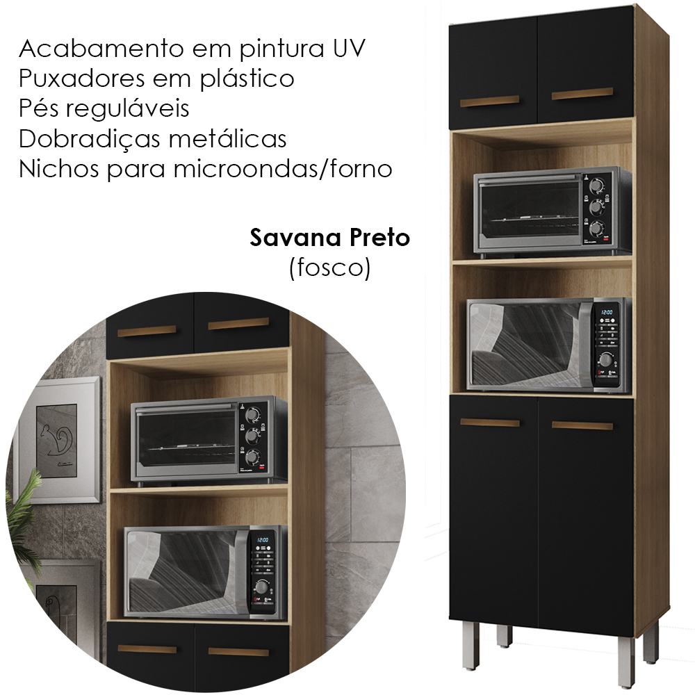 Paneleiro 4 Portas 197x60cm 9170 Savana Preto Mobbs