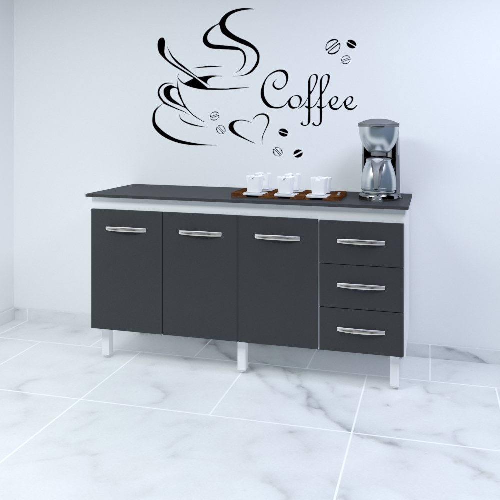 Tampo Tampão para Balcão Tampa Diana 150 cm Moblis Móveis Preto Fosco 