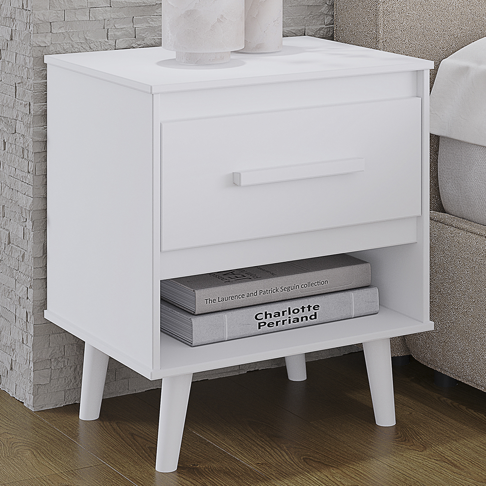 Mesa De Cabeceira 1 Gaveta 50 cm Mila Branco Mobbs