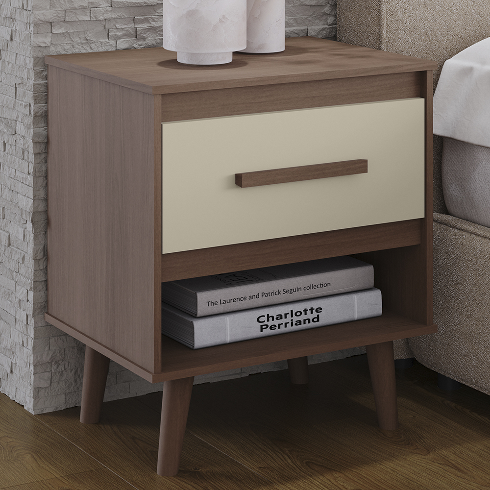 Mesa De Cabeceira 1 Gaveta 50 cm Mila Savana Off White Mobbs