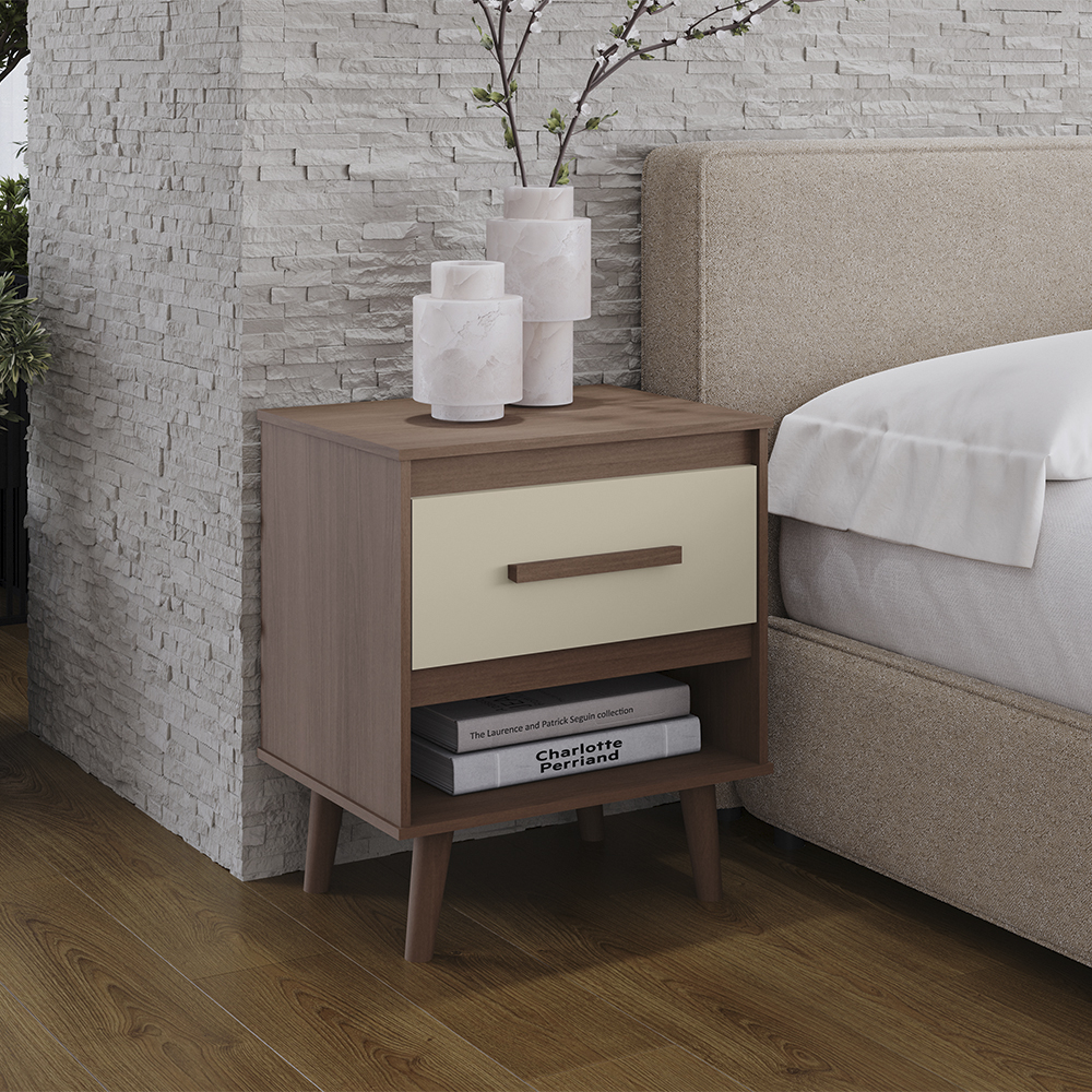 Mesa De Cabeceira 1 Gaveta 50 cm Mila Savana Off White Mobbs