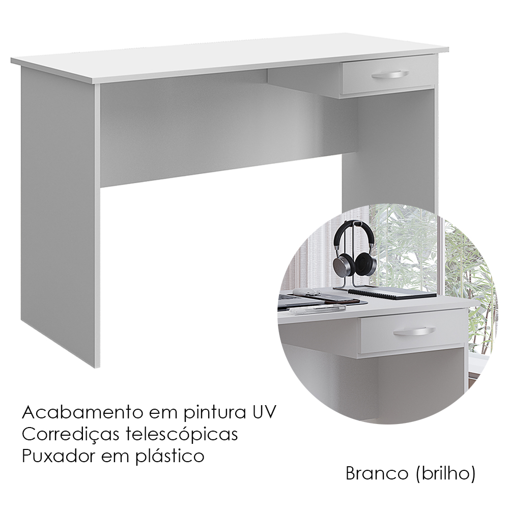 Mesa Para Escritorio 1 Gaveta 120 cm 6901 Branco Mobbs