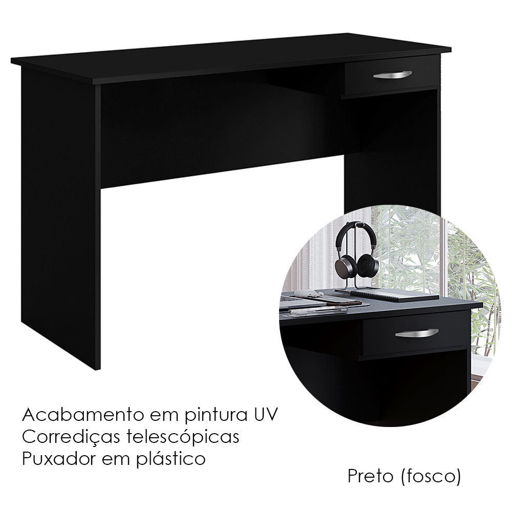Mesa Para Escritorio 1 Gaveta 120 cm 6901 Preto Mobbs