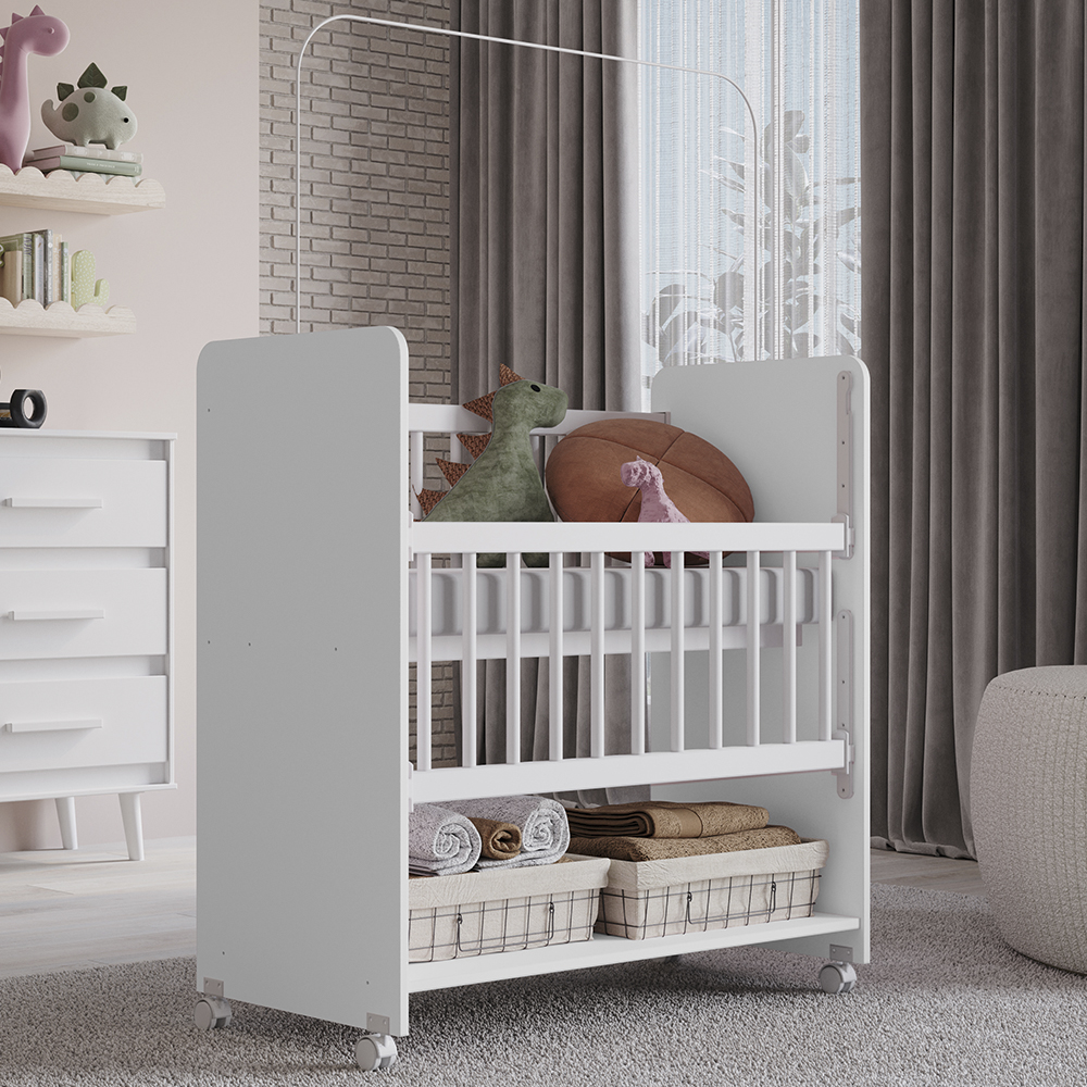Mini Berço Grade Movel 89 cm Outside Branco Mobbs