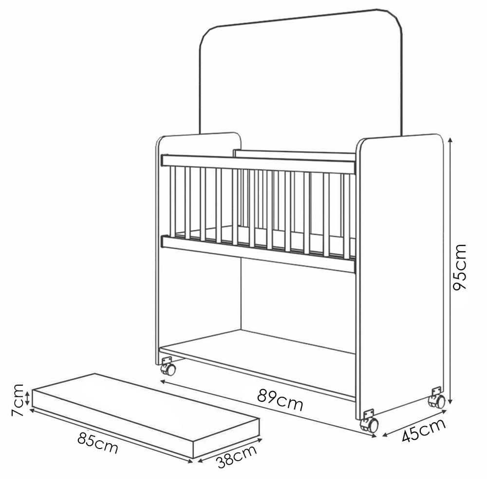 Mini Berço Grade Movel 89 cm Outside Branco Mobbs