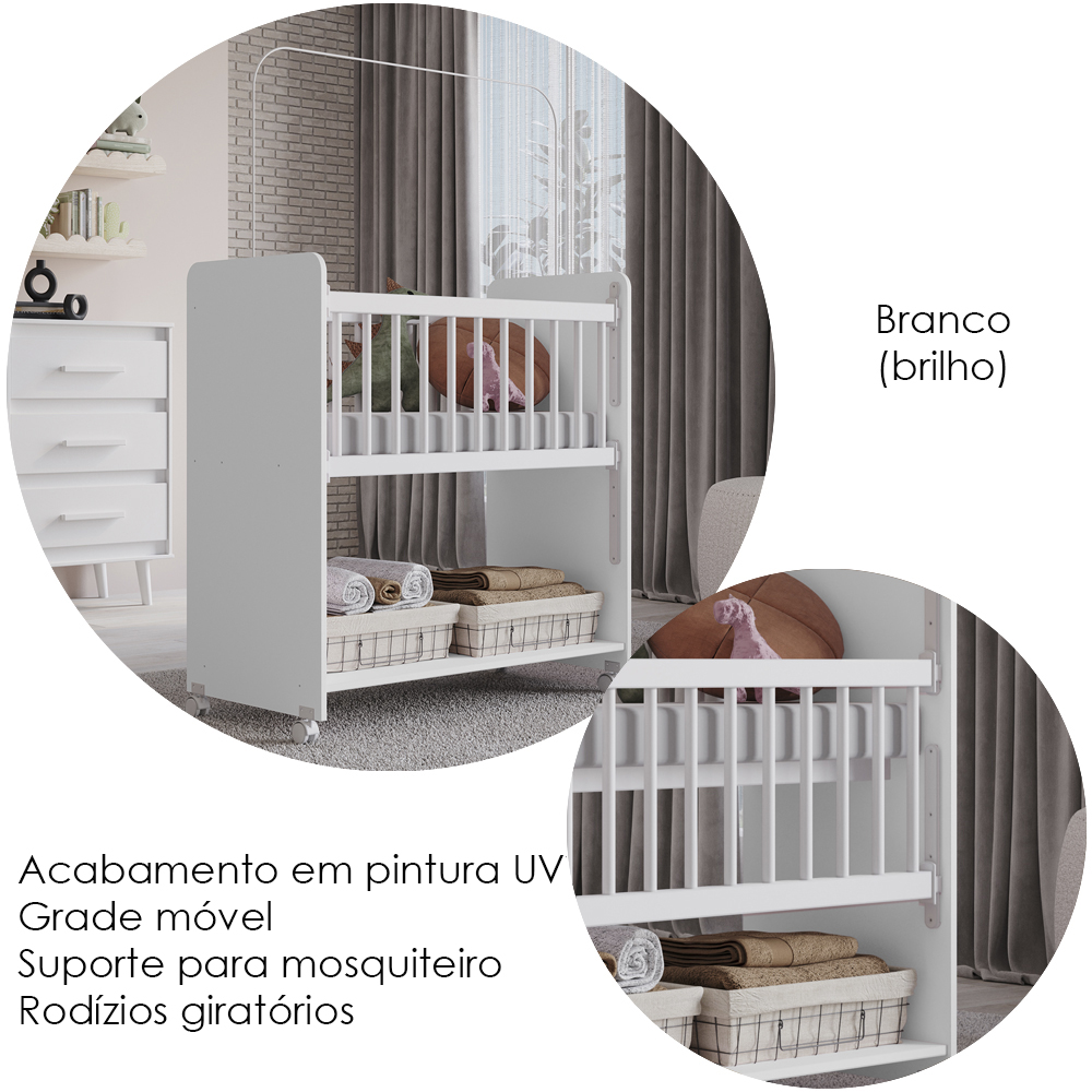 Mini Berço Grade Movel 89 cm Outside Branco Mobbs