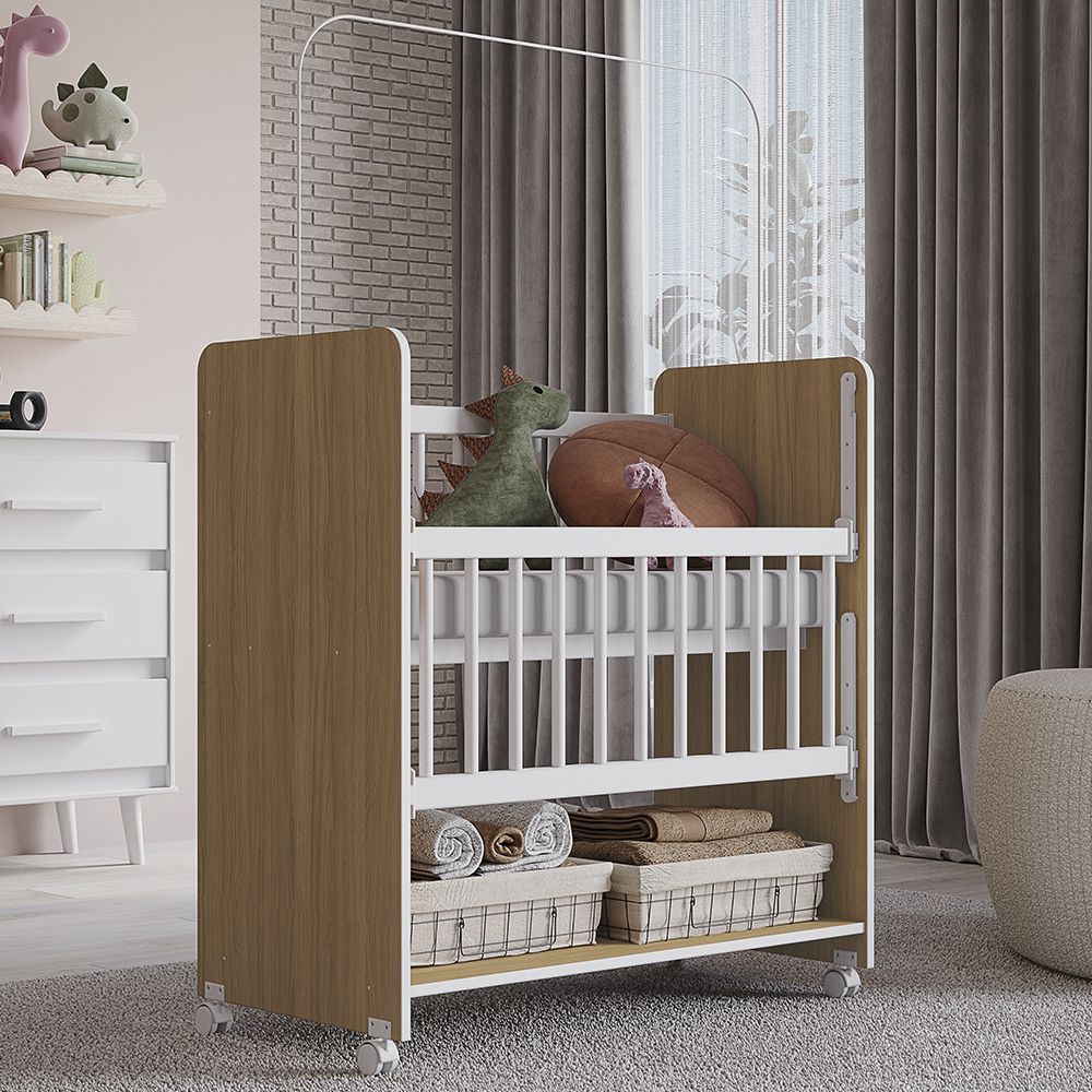 Mini Berço Grade Movel 89 cm Outside Branco Nature Mobbs