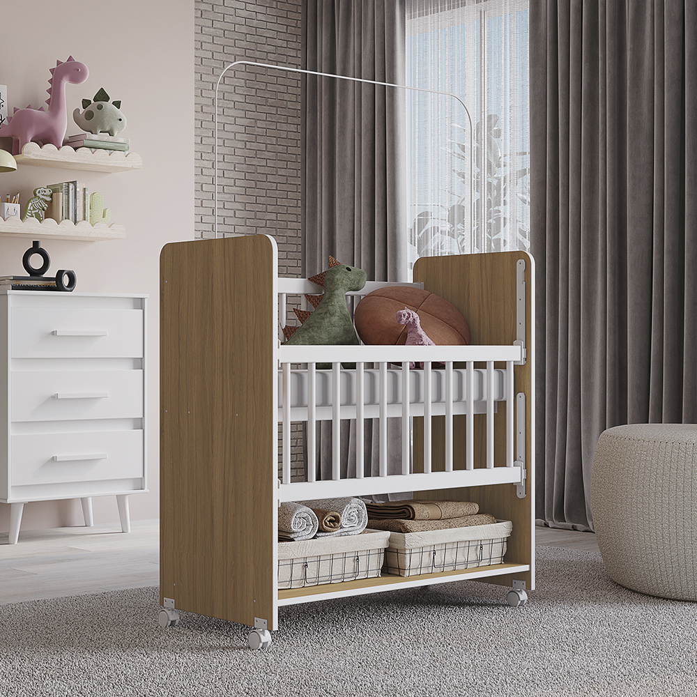 Mini Berço Grade Movel 89 cm Outside Branco Nature Mobbs