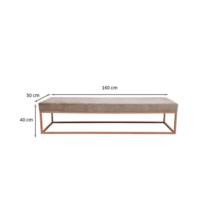 [OUTLET] Banco 2 Lugares Giulia Veludo Bege e Dourado 160 cm