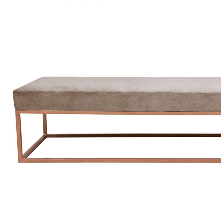 [OUTLET] Banco 2 Lugares Giulia Veludo Bege e Dourado 160 cm