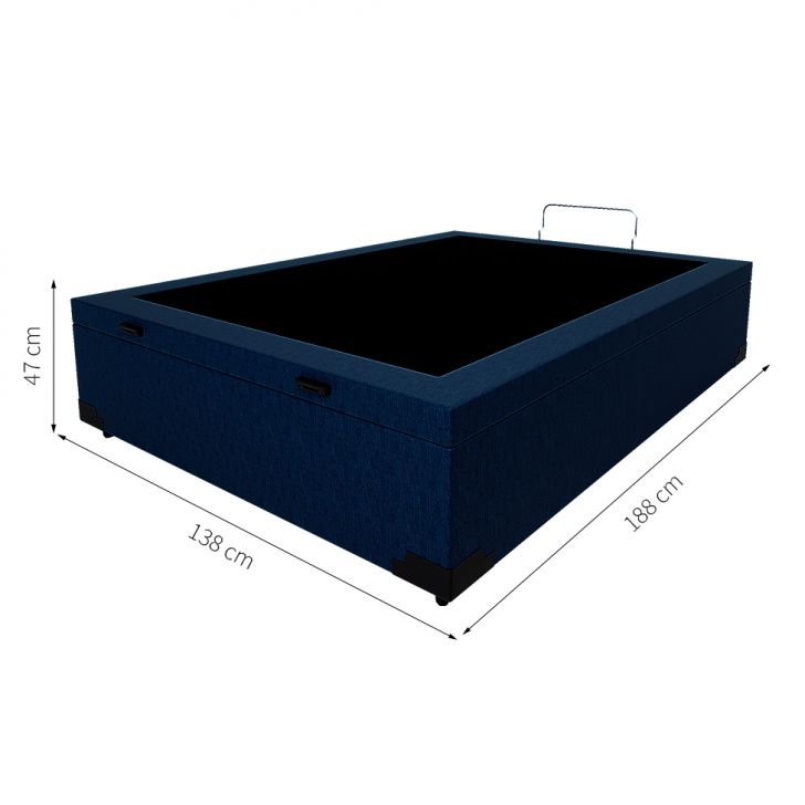[OUTLET] Base para Cama Box Casal Martin Premium com Baú Linho (47x138x188 cm) Azul Marinho
