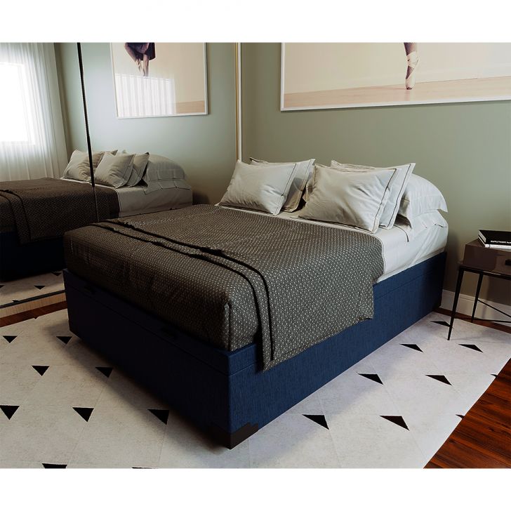 [OUTLET] Base para Cama Box Casal Martin Premium com Baú Linho (47x138x188 cm) Azul Marinho