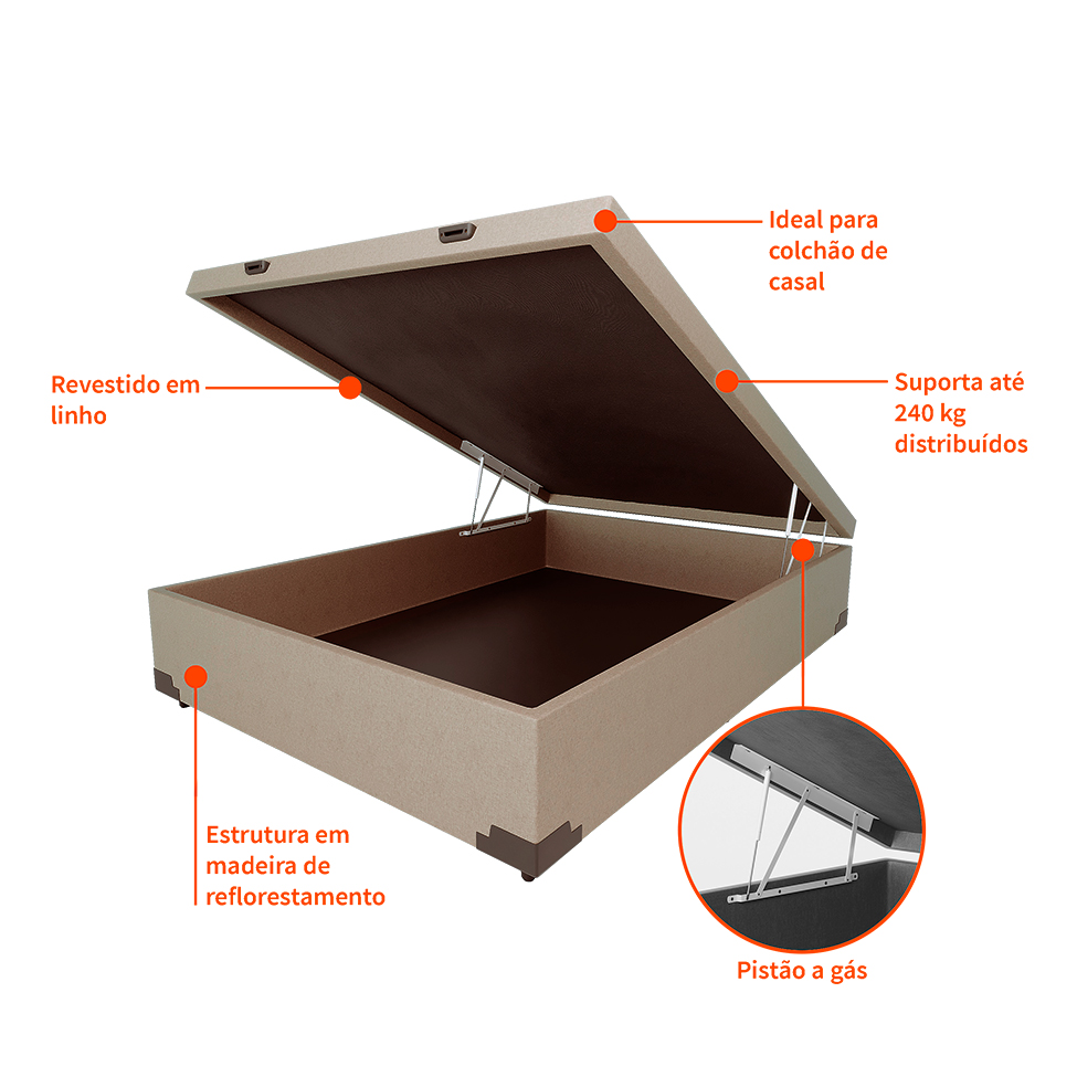 [OUTLET] Base para Cama Box Casal Martin Premium com Baú Linho (47x138x188 cm) Cru