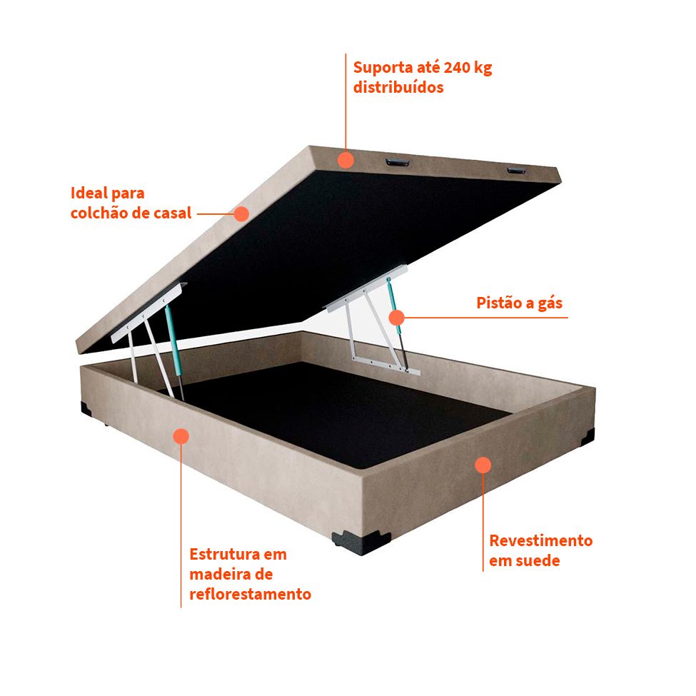 [OUTLET] Base para Cama Box Casal Martin Premium com Baú Suede (45x138x188) Bege