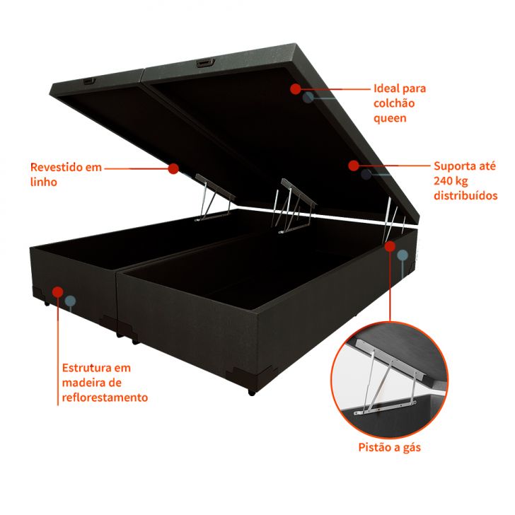 [OUTLET] Base para Cama Box Queen Martin Premium com Baú Linho (47x158x198 cm) Grafite