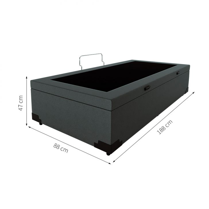 [OUTLET] Base para Cama Box Solteiro Martin Premium com Baú Linho (47x88x188 cm) Cinza