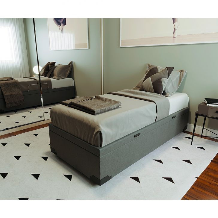 [OUTLET] Base para Cama Box Solteiro Martin Premium com Baú Linho (47x88x188 cm) Cinza