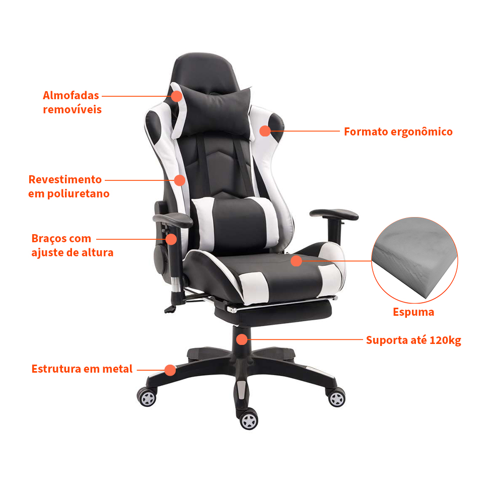 [OUTLET] Cadeira Gamer T One Preta e Branca