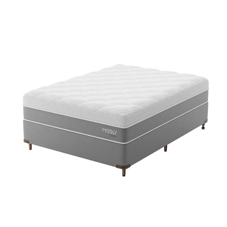[OUTLET] Cama Box Casal com Colchão Sublime Mola Ensacada e Espuma Viscoelástica (32x138x188) Cinza e Branco