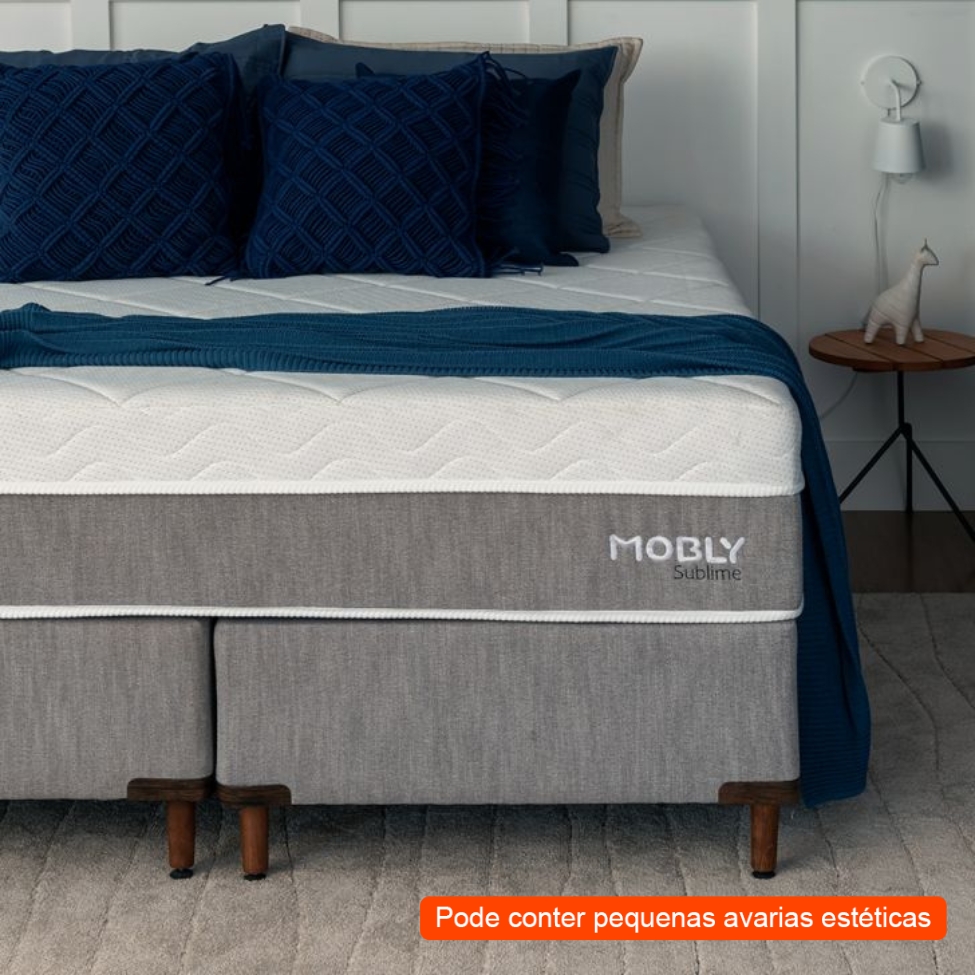 [OUTLET] Cama Box King com Colchão Sublime Mola Ensacada e Espuma Viscoelástica (32x193x203) Cinza e Branco