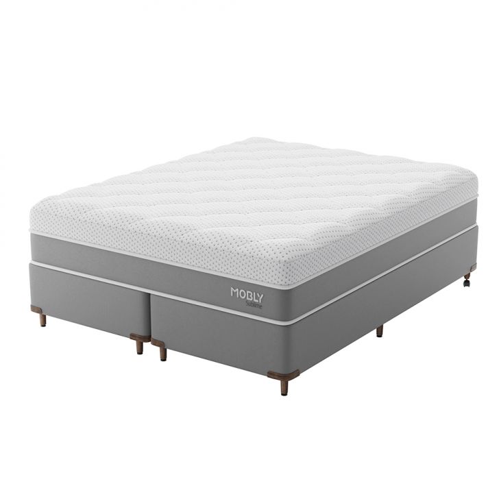 [OUTLET] Cama Box King com Colchão Sublime Mola Ensacada e Espuma Viscoelástica (32x193x203) Cinza e Branco