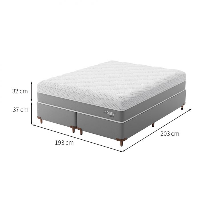 [OUTLET] Cama Box King com Colchão Sublime Mola Ensacada e Espuma Viscoelástica (32x193x203) Cinza e Branco