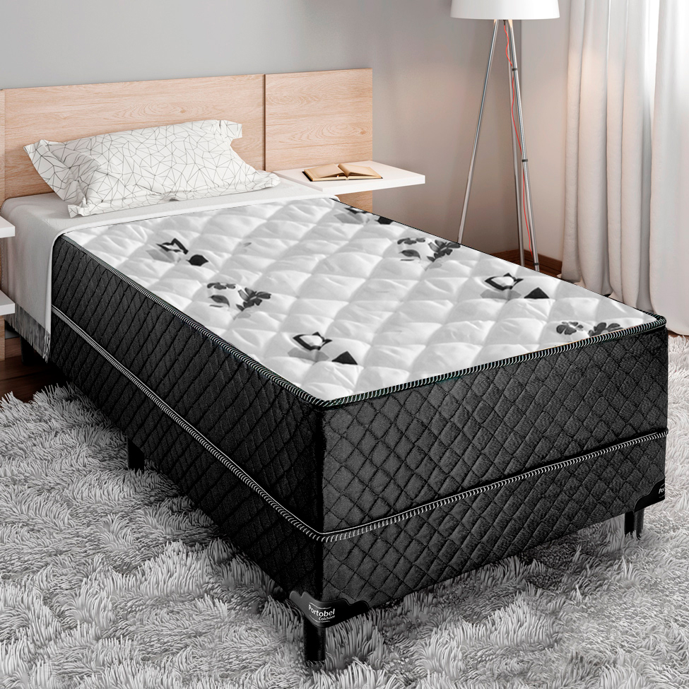 [OUTLET] Cama Box Solteiro Conjugada Unyco D28 Ortopédico Floral e Preta