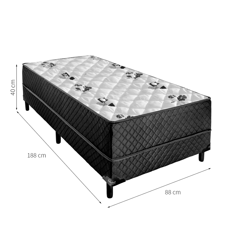 [OUTLET] Cama Box Solteiro Conjugada Unyco D28 Ortopédico Floral e Preta