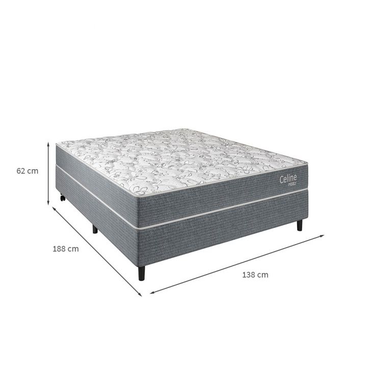 [OUTLET] Cama Box com Colchão Casal Celine Molas Ensacadas (62x138x188) Cinza