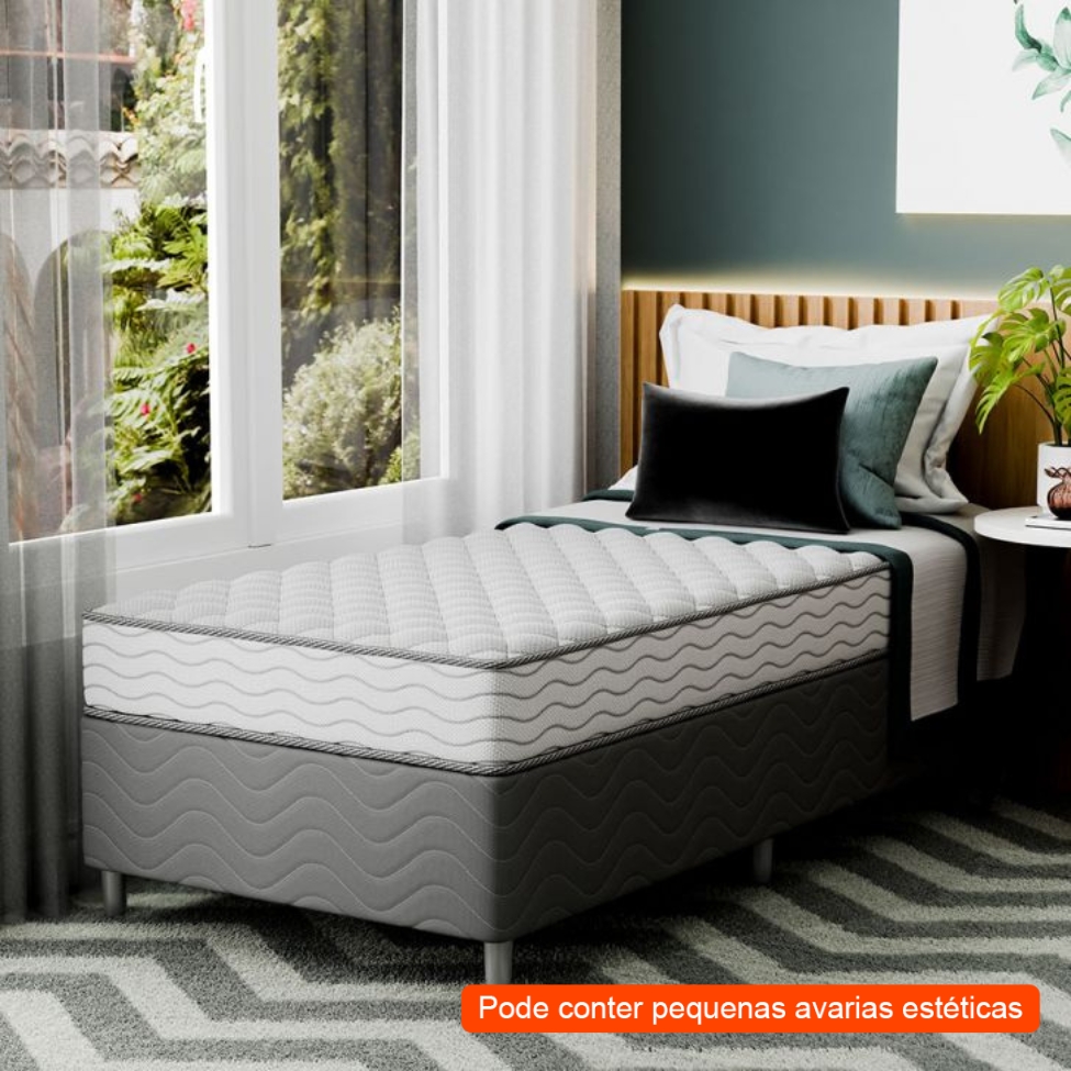 [OUTLET] Cama Box com Colchão Solteiro Howie Espuma D28 (17x88x188) Branco e Cinza
