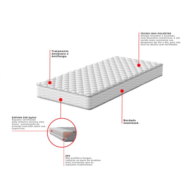 [OUTLET] Cama Box com Colchão Solteiro Howie Espuma D28 (17x88x188) Branco e Cinza