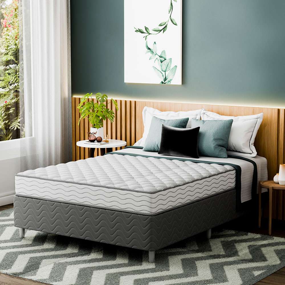[OUTLET] Cama Box com Colchão Viúva Howie Espuma D33 (17x128x188) Branco e Cinza
