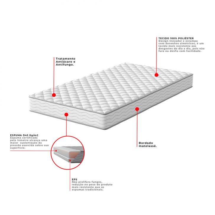 [OUTLET] Colchão Solteirão Howie Misto D45 (17x96x203) Branco