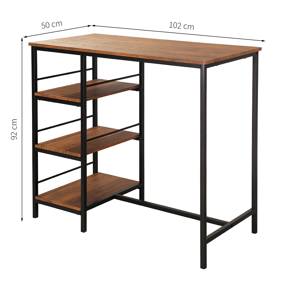 [OUTLET] Conjunto Bancada Balcão com 2 Bancos e 3 Nichos Wilbur Preto e Amêndoa