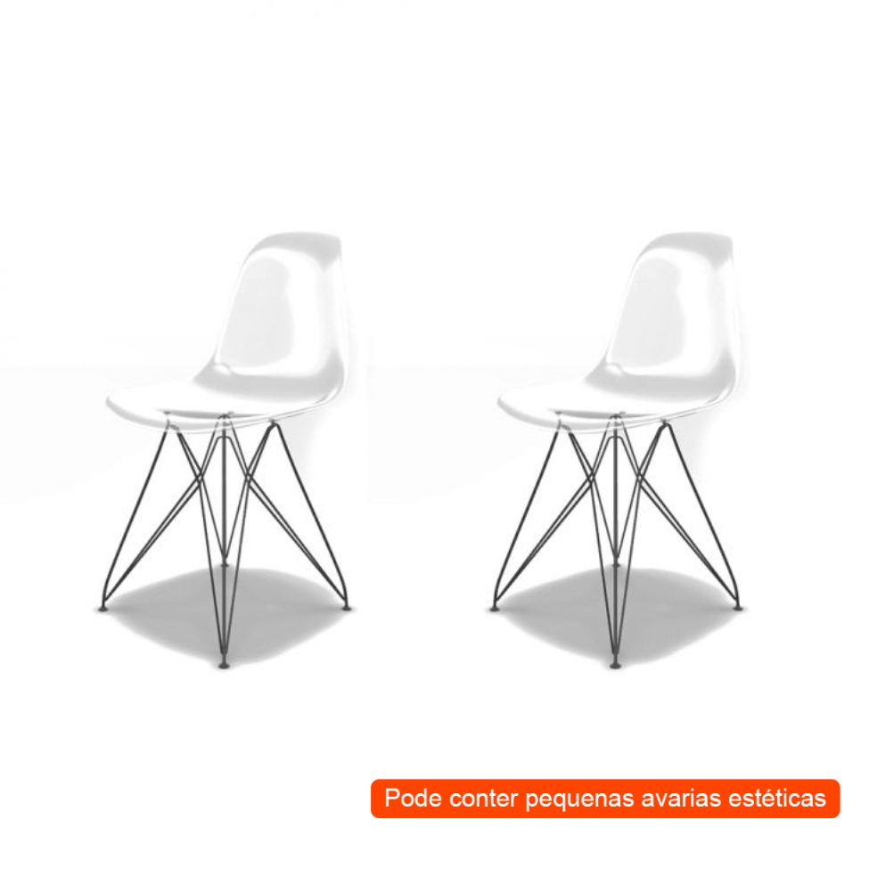 [OUTLET] Conjunto com 2 Cadeiras Eames Eiffel Transparente e Preto