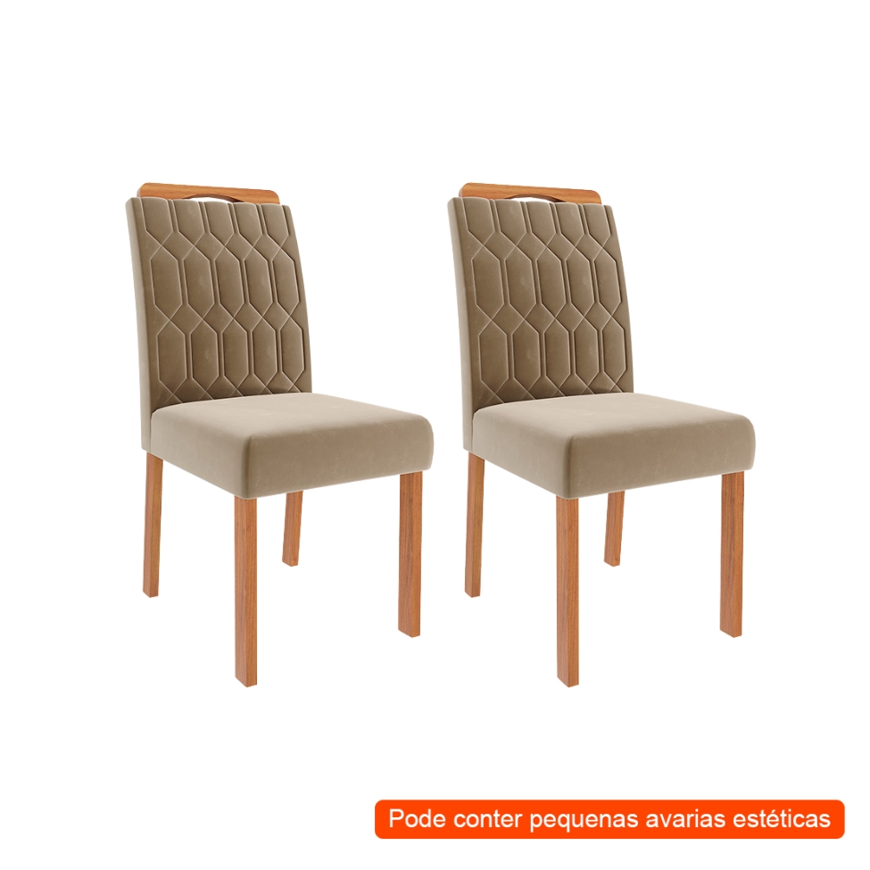 [OUTLET] Conjunto com 2 Cadeiras Paola Wood Suede Joli e Madeira