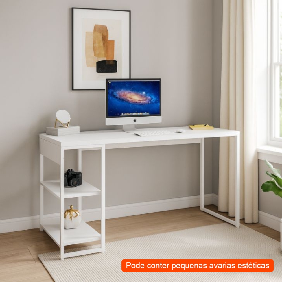 [OUTLET] Escrivaninha com Estante Nanda Branca 150x75 cm