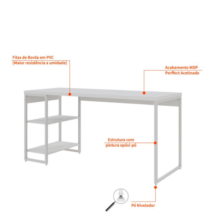 [OUTLET] Escrivaninha com Estante Nanda Branca 150x75 cm